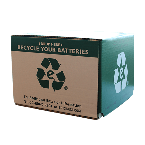 Photo of one of our battery recycling boxes.