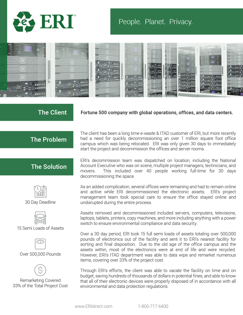 Screenshot of our Data Center Decommissioning Case Study