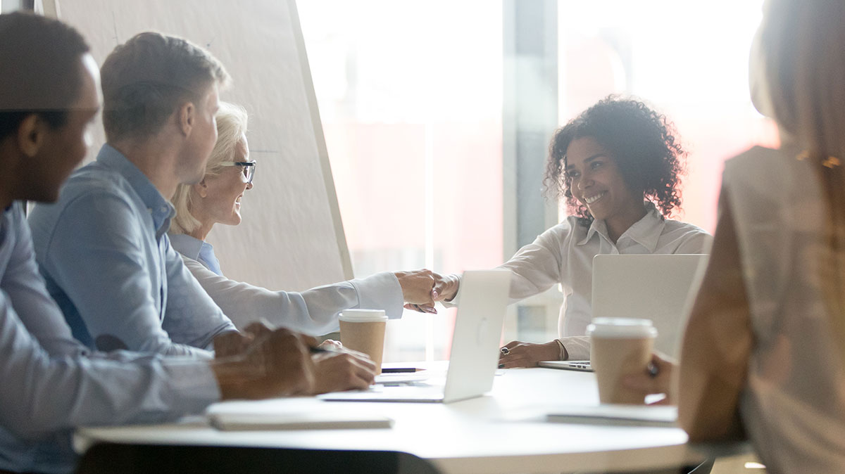 Photo - A group of people at a business meeting.